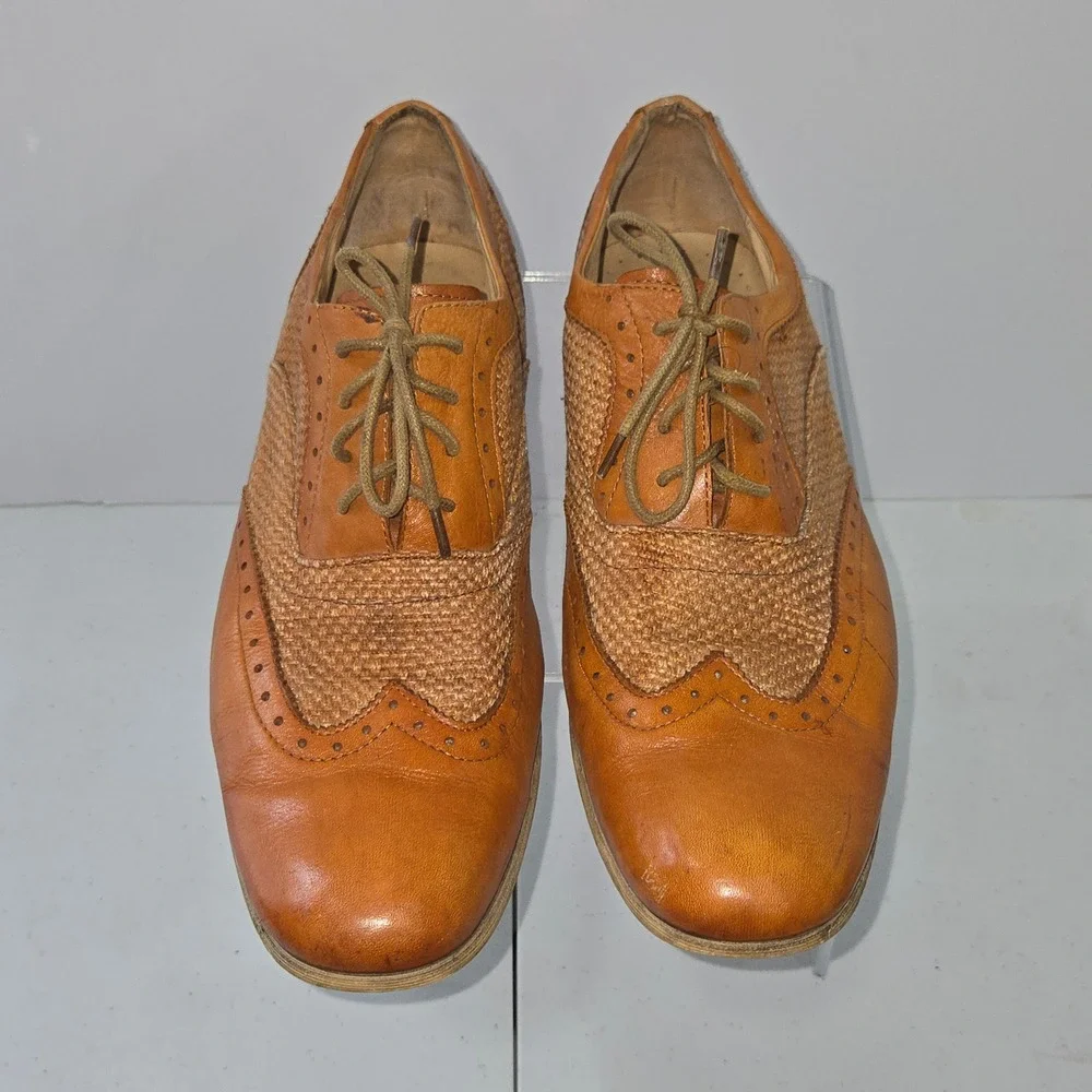 MIXX Bayard Men 43 Tan Leather Woven Wingtip Brogue Oxford Dress Shoes AC612